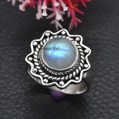 Moonstone Solid Ring Handmade Ring 925 Sterling Silver Unisex Jewelry For Christmas Sale