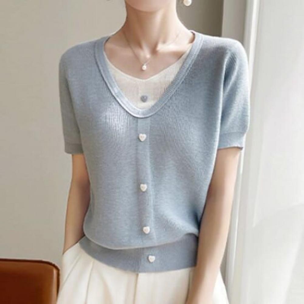 NaVaVa Men Thin Rib V Neck ShorT sleeVe KniT T shirT Nk2943