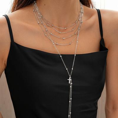European and American Zircon Multi-layer Chain Cross Long Pendant Sweater Chain Light Luxury Exaggerated Personality Necklace 