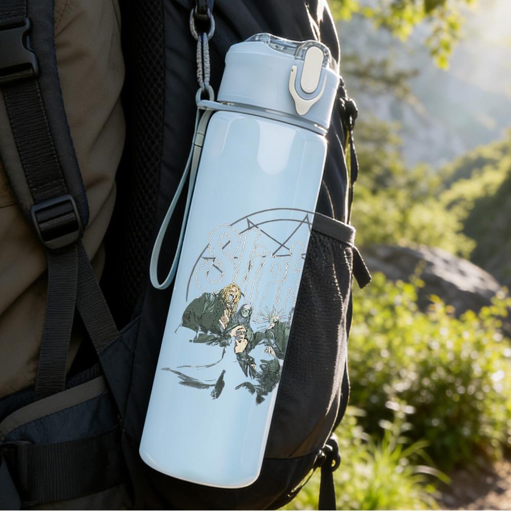 1PC Forest tree circular sketch print 750ml colorful plastic sports water bottle leakproof pop up lid with straw for outdoor work home use
