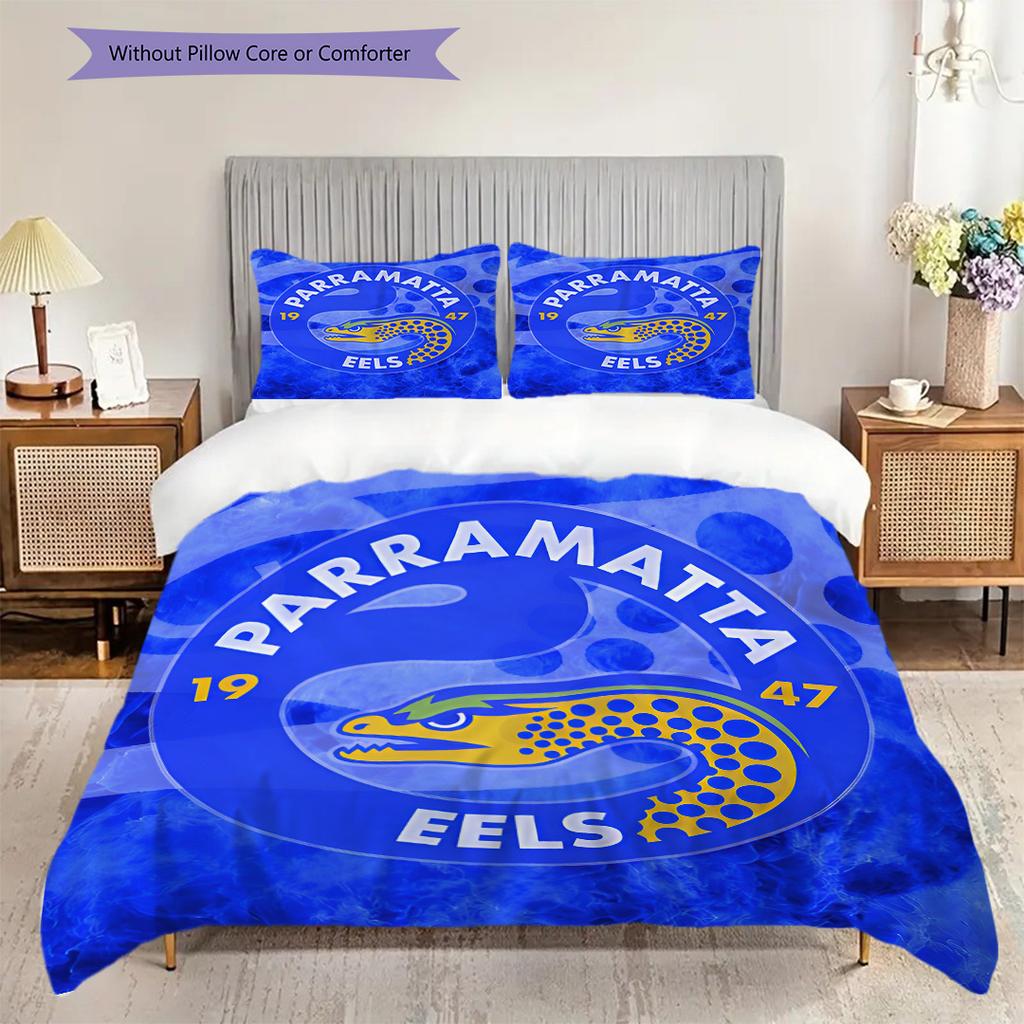 Parramatta Eels Pattern Bedding Quilt Set Quilt Cover Pillowcase Home Decoration Birthday Gift (1 * duvet cover + 2 * pillowcase, without core)