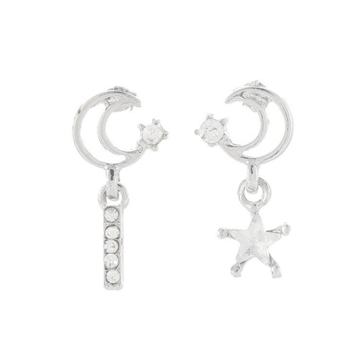 European  American Fashion Star Moon Asymmetrical Stud Earrings