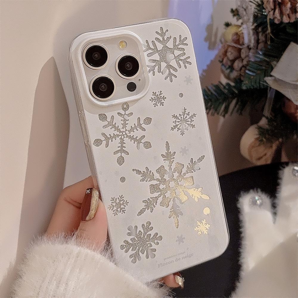 Glitter Powder Snowflake Iphone16 Mobile Phone Case 15 Autumn and Winter Atmosphere 14pro Silicone Max Suitable for 13 Simple