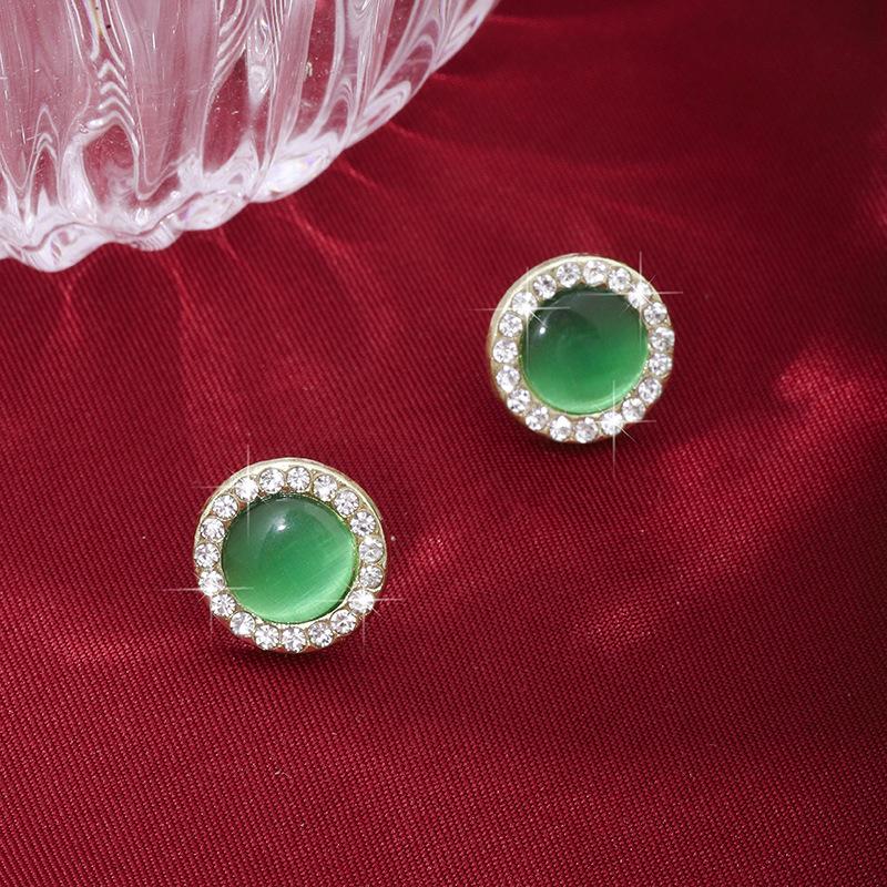 S Silver Needle Opal Diamond Pearl Stud Earrings Colored Round Earrings Earrings