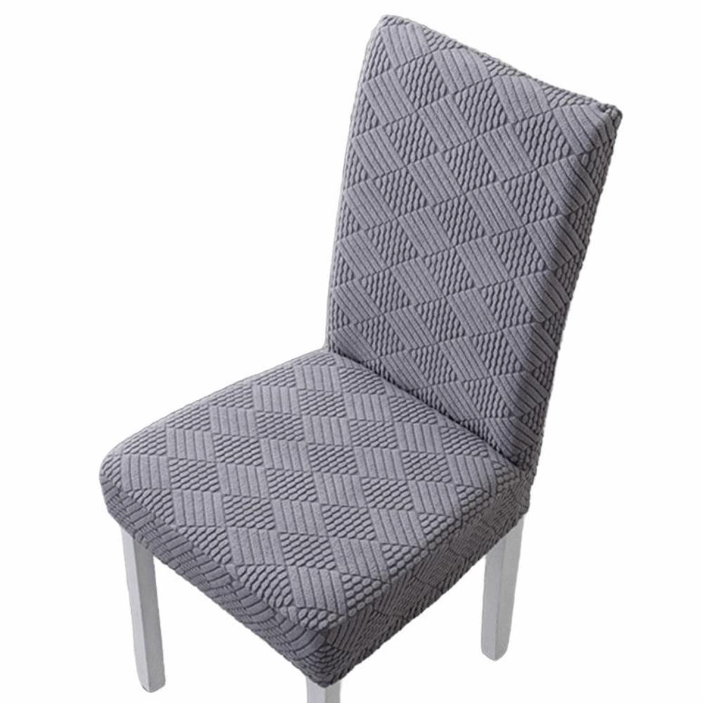 Long Checkered Dining Chair Cover Elastic Stretch Waterproof Seat Covers Solid Color Polar Fleece Jacquard Chair Cushion Cover