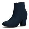 Allegra K Women's Navy Blue Round Toe Ankle Boots with Side Zipper and Chunky Heel, Size 24.5cm