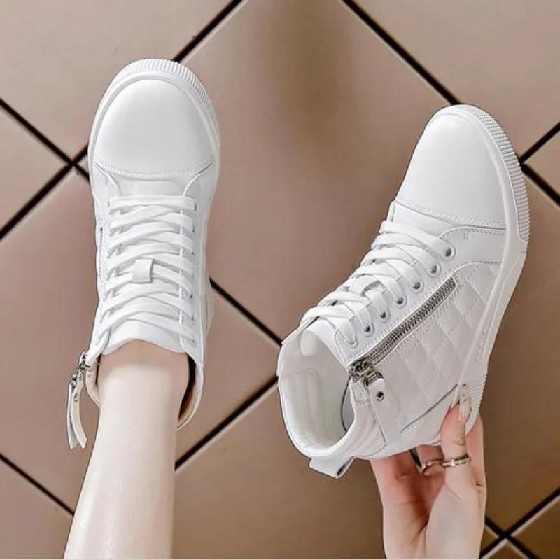 Fashion 7cm 2024 Microfiber Platform Wedge Leather Spring Boots Hidden Heels Ankle Women High Brand Chunky Sneaker Autumn Shoes