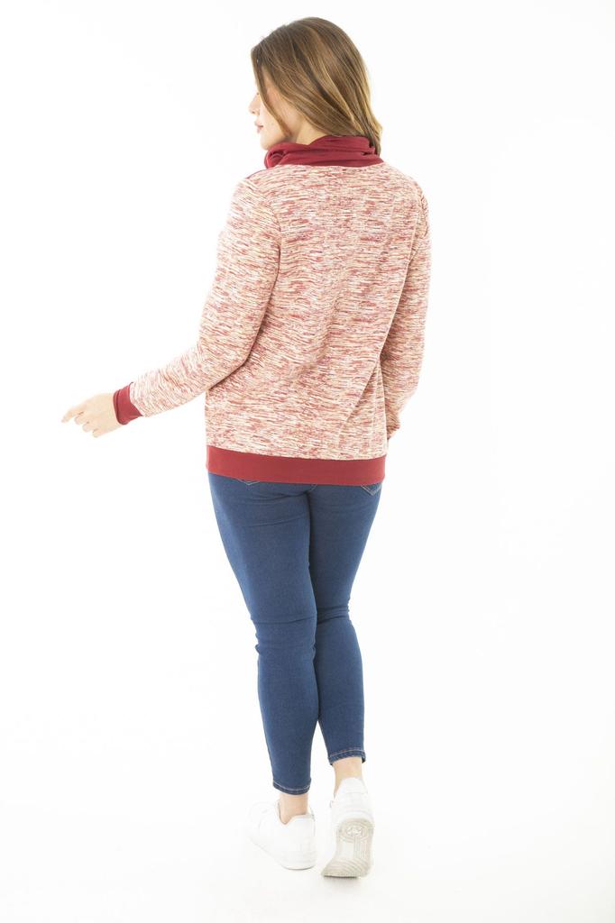 Women's Style Big Size Sweatshirt Large Size Eyelet Lace And Ornamental Button Detailed Kangaroo Pocket High Collar Sweatshirt