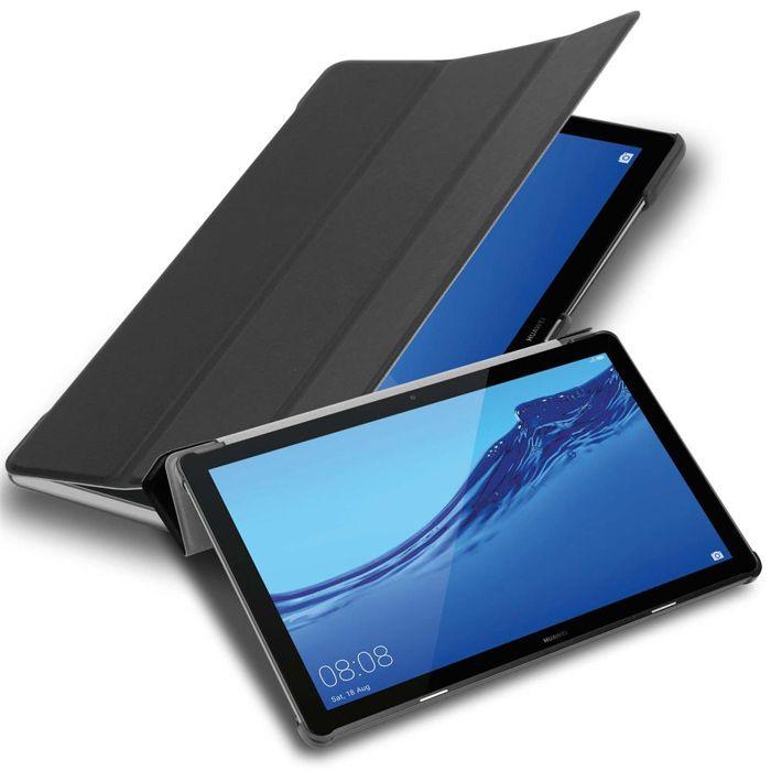Coque pour Huawei MediaPad T5 10 (10.1 Zoll) Etui en NOIR SATIN Case Cover Tablette Protection Housse Portefeuille Wallet