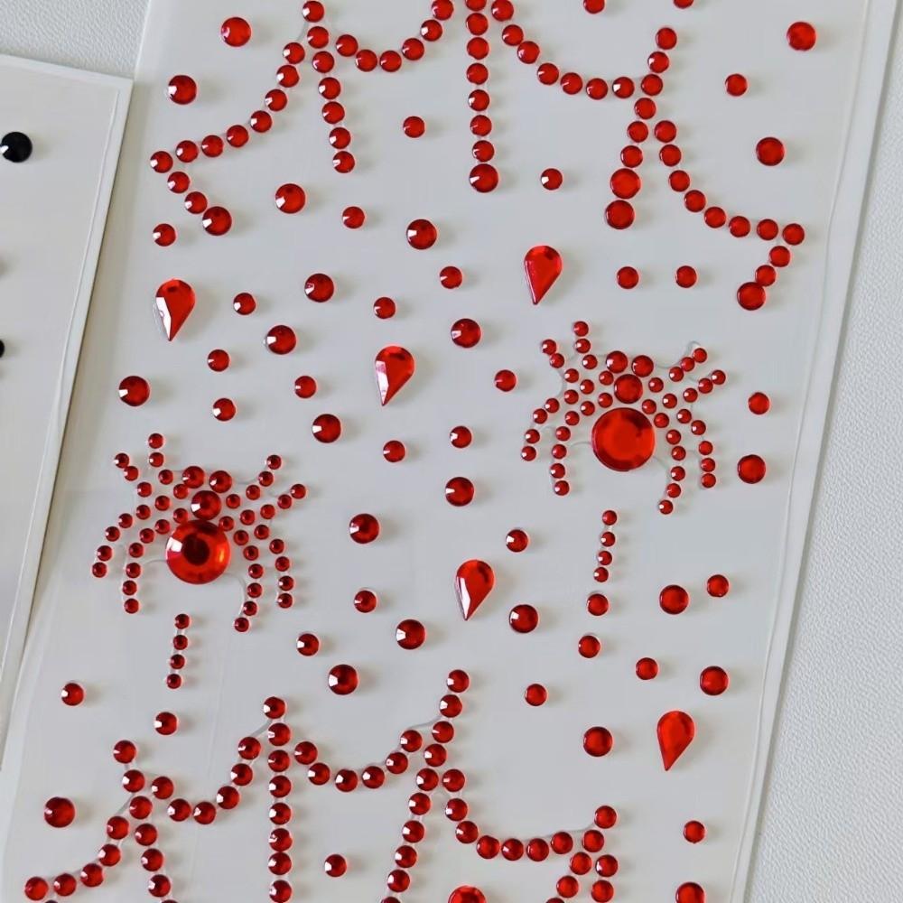 2PCS Spider Pattern Halloween Stickers Self Adhesive Facial Crystal Stickers Stage Makeup