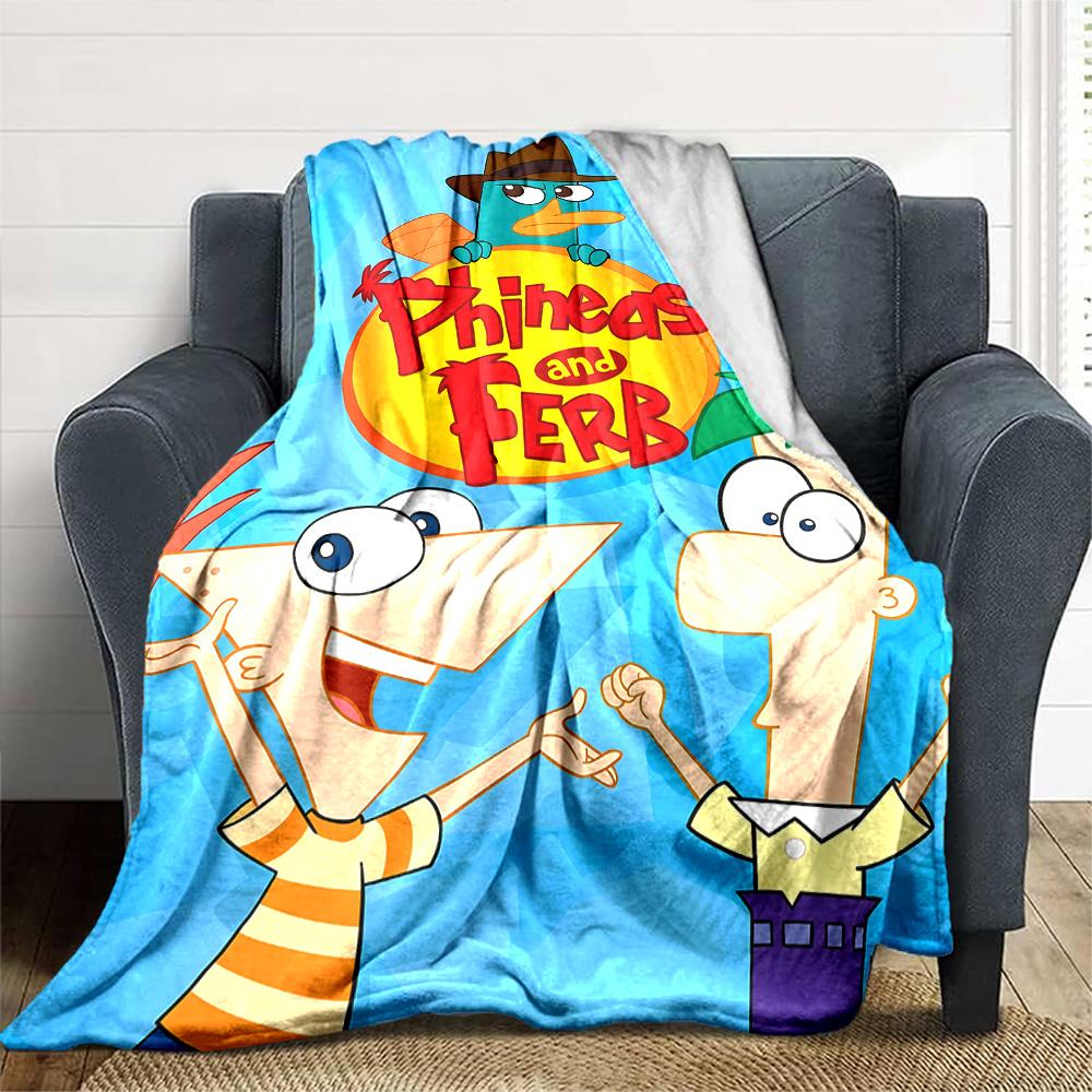 1pc Phineas and Ferb5 Blanket, Gift, for Men and Women, Soft Blanket, Good for Sofa Bed Couch Travel, Lightweight Flannel Blanket