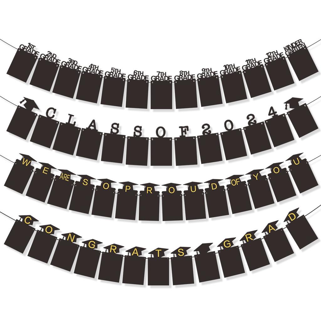 2024 Graduation Photo Frame Banner Flag Graduation Party Decor Kindergarten 12th Grade High School University Graduation Banner