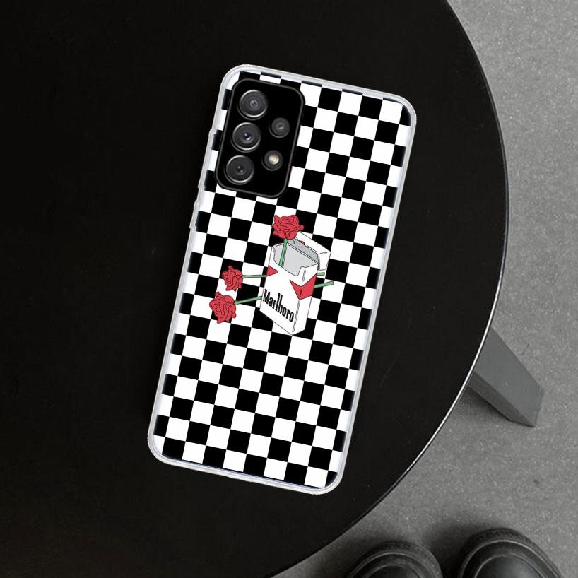 Black White Checkered Phone Case for Samsung Galaxy A17 A16 A26 A36 A56 A57 A37 A15 A25 A35 A55 A14 A24 A34 A54 A13 A23 A33 A53