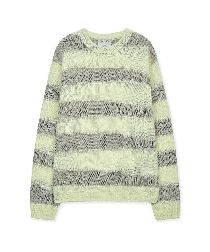 Mattengkim Texture Block Stripe Knit Pullover In Light Yellow