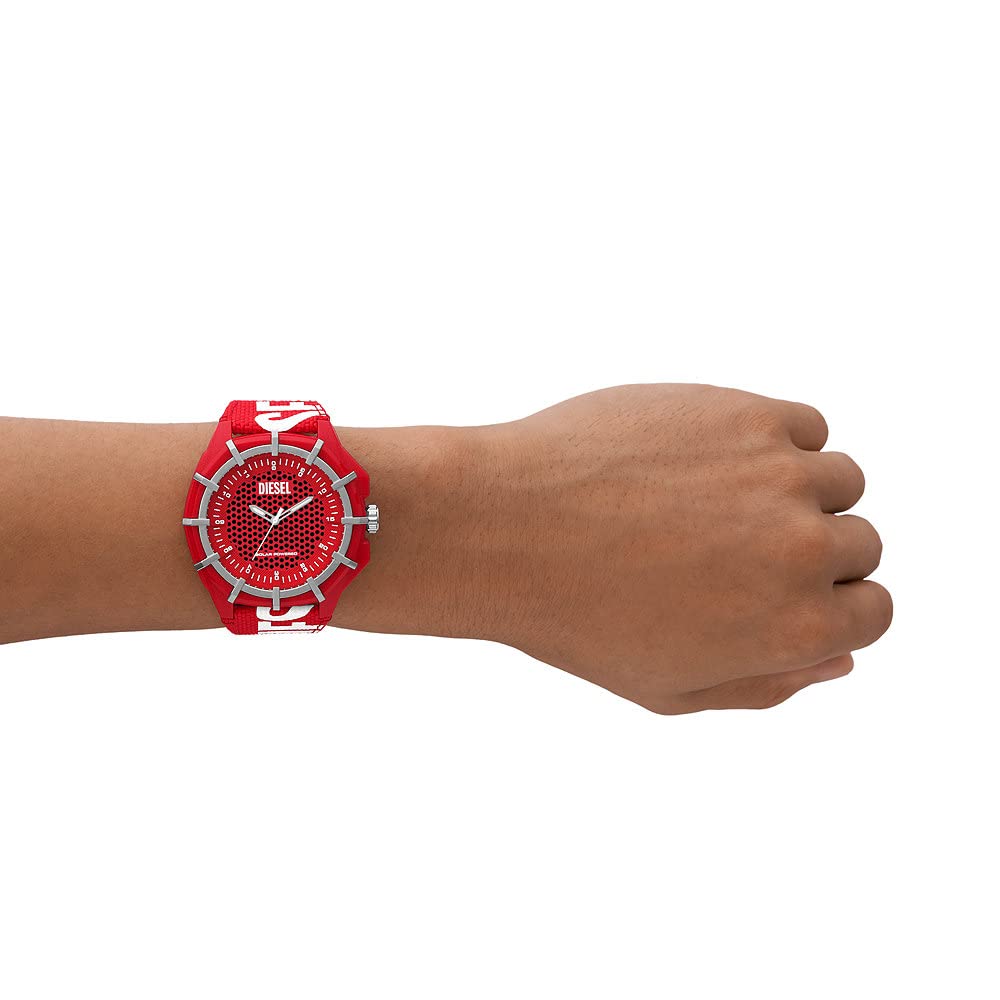 Diesel Framed 3-Hand Solar Power Red rPET Watch DZ462, red, 51mm
