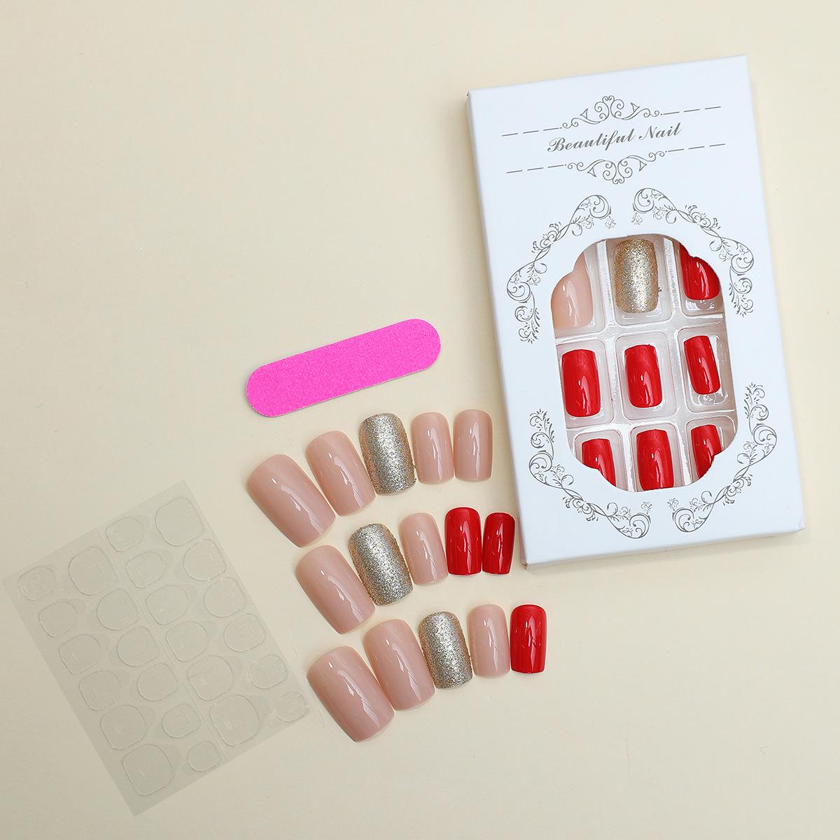 

Red Glitter Wearable Nail Art Patches - 24 Piece Set of False Nail Tips