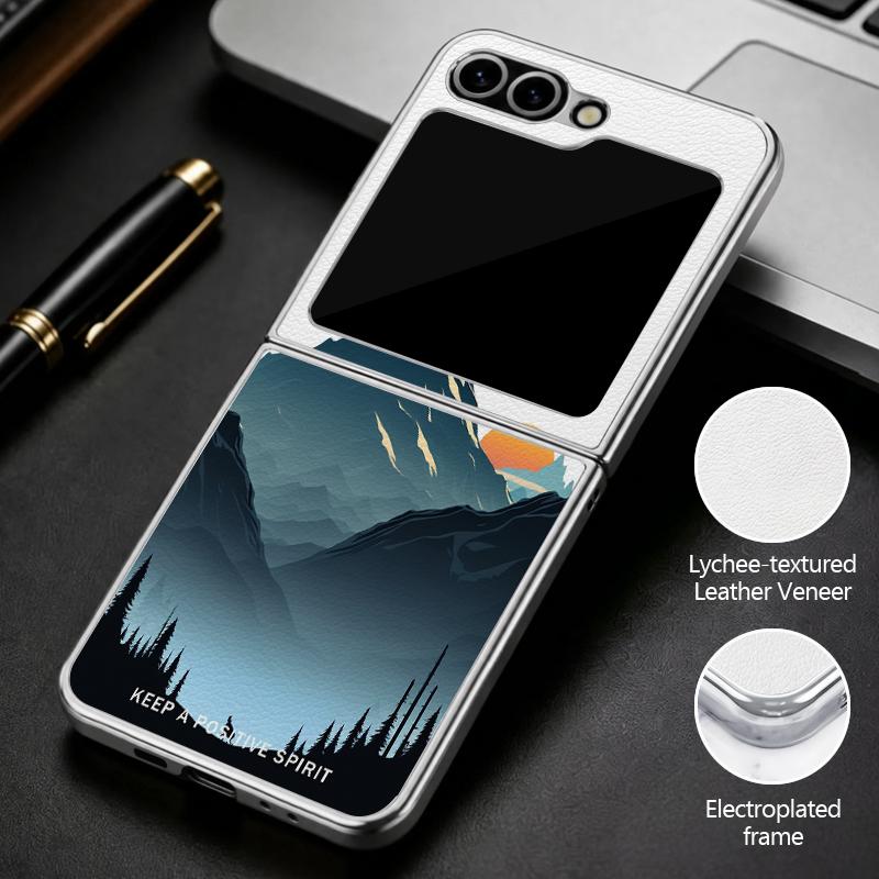 Mountain Valley Camping Art Case For Samsung Galaxy Z Flip 8 7 FE 6 5 4 Z Flip8 Flip7 Flip6 Flip5 Luxury Plating Leather Skin Phone Cover