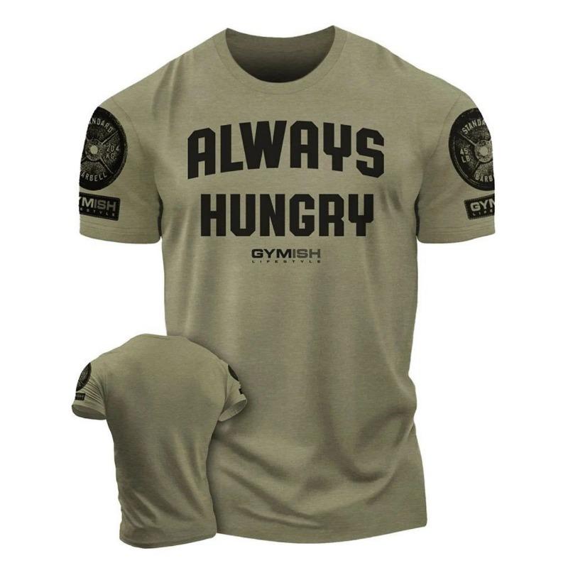 Summer European and American Men's Gym Muscle Training Letter Print Soft and Breathable Round Neck