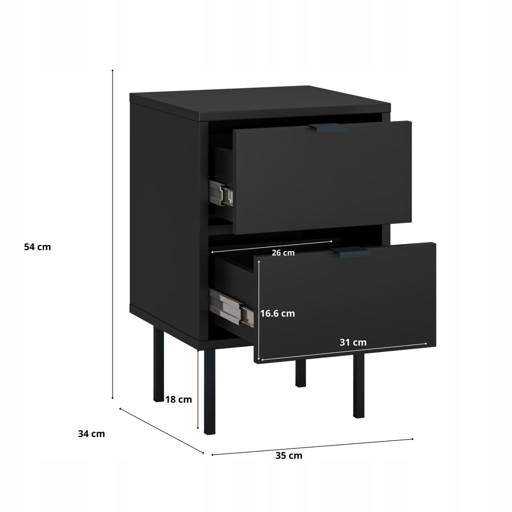 Small 2-seater Nightstand with Black Metal Legs