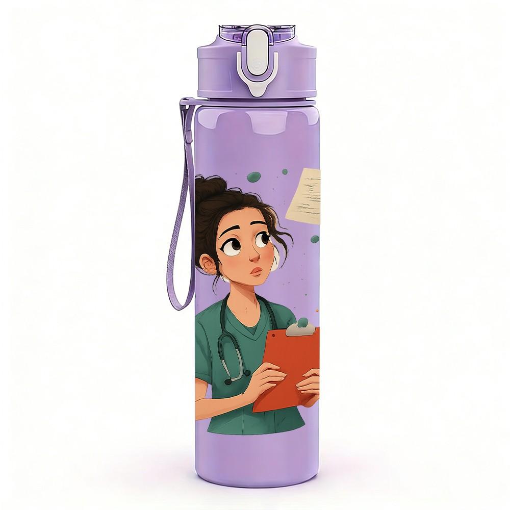 1PC Girl Reading Book Art Print 750ml Color Plastic Sports Water Bottle Leakproof Flip Straw Lid Suitable for Sports Office Home Use