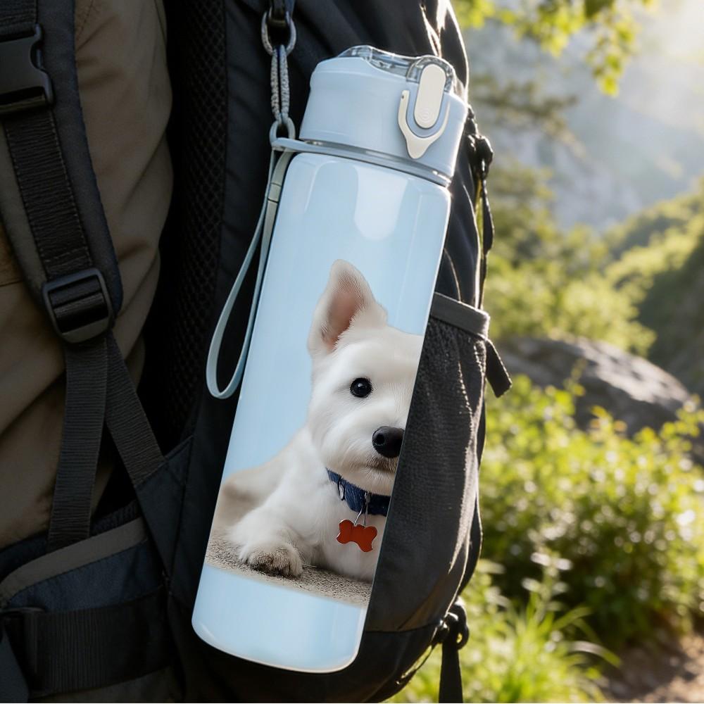 1PC West Highland White Terrier Print 750ml Color Plastic Sports Water Bottle Leakproof Flip Straw Lid Suitable for Sports Office Home Use