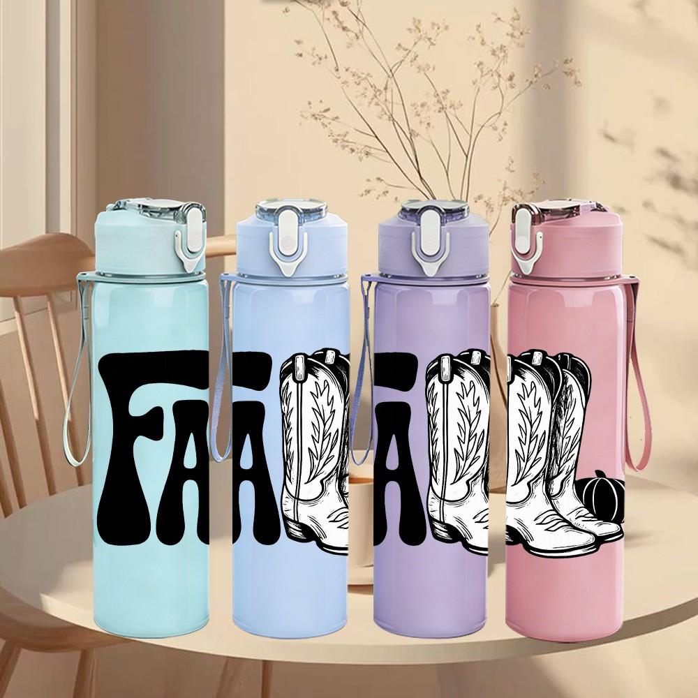 1PC Fall Letter Cowboy Boot 750ml Color Plastic Sports Water Bottle Leakproof Flip Straw Lid Suitable for Sports Office Home Use
