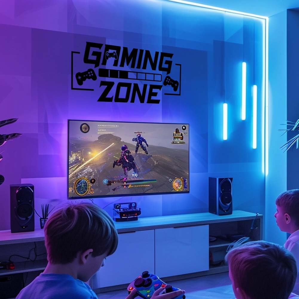 SUPERDANT Gaming Zone Wall Stickers Black Gamepad Wall Decor Stickers Game Room Decals Gaming Zone Vinyl Art for Bedroom Games Room Playroom for Game