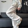 Foss Phil Casual Pants for Men, Autumn And Winter Sports Trendy Versatile Loose Straight-Leg Multi-Pocket Corduroy FPK47 Beige M