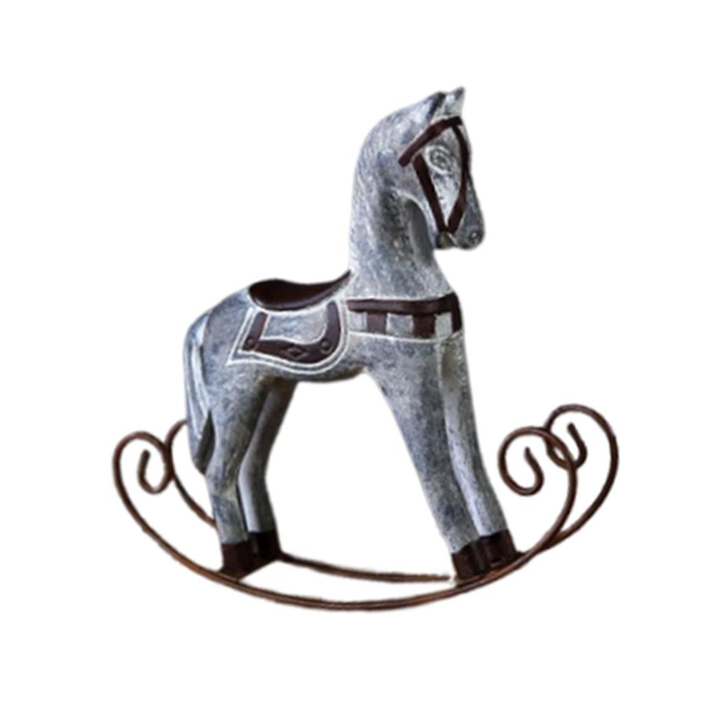 Wooden Rocking Horse Statue Animal Sculpture Collection Desktop Ornament for Nightstand Cabinet Countertop Bookshelf Decor
