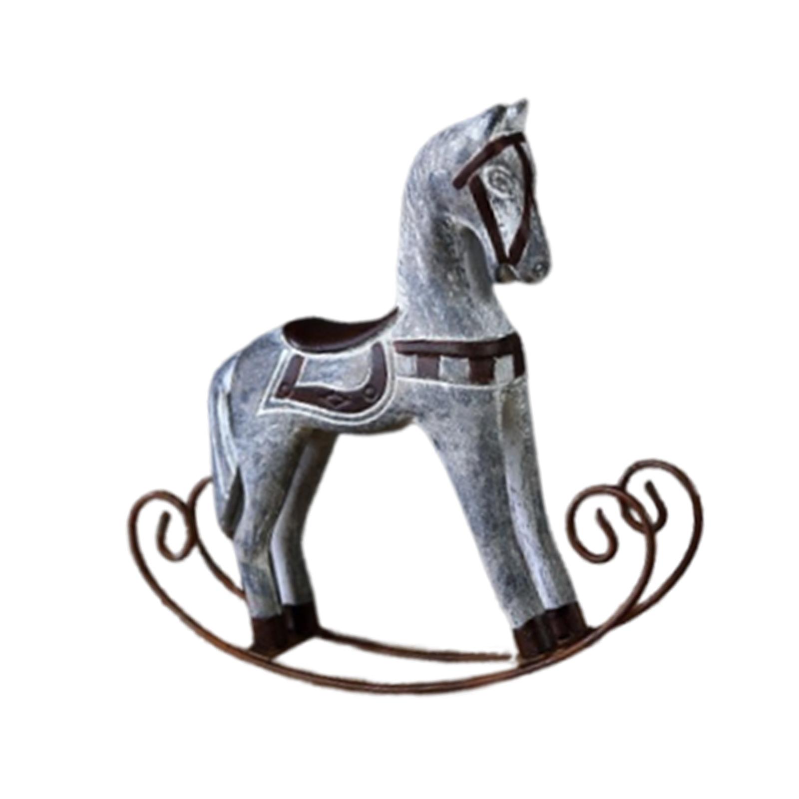 

Wooden Rocking Horse Statue Animal Sculpture Collection Desktop Ornament for Nightstand Cabinet Countertop Bookshelf Decor сірий колір