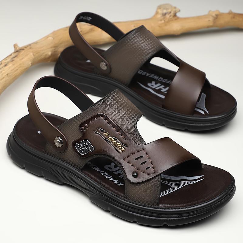 Fashion Summer Men PU Leather Sandals Non-slip Mens Wading Aqua Shoes Quick Dry Slippers Outdoor Beach Shoes Male Casual Soft Half Drag