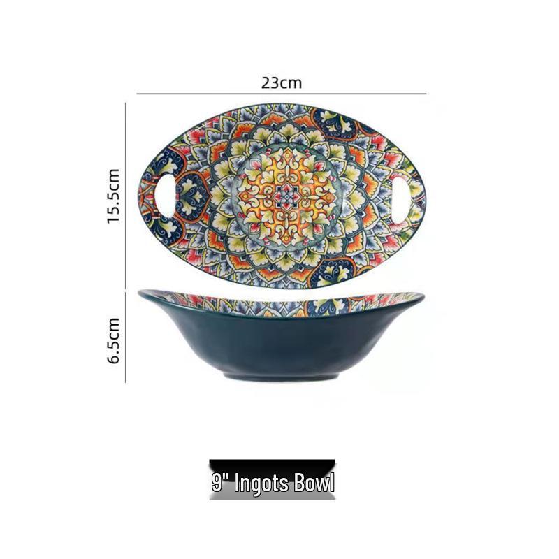 European Bohemian Ceramic Noodle Bowl and Plate Set - Creative Tableware with Unique Design
