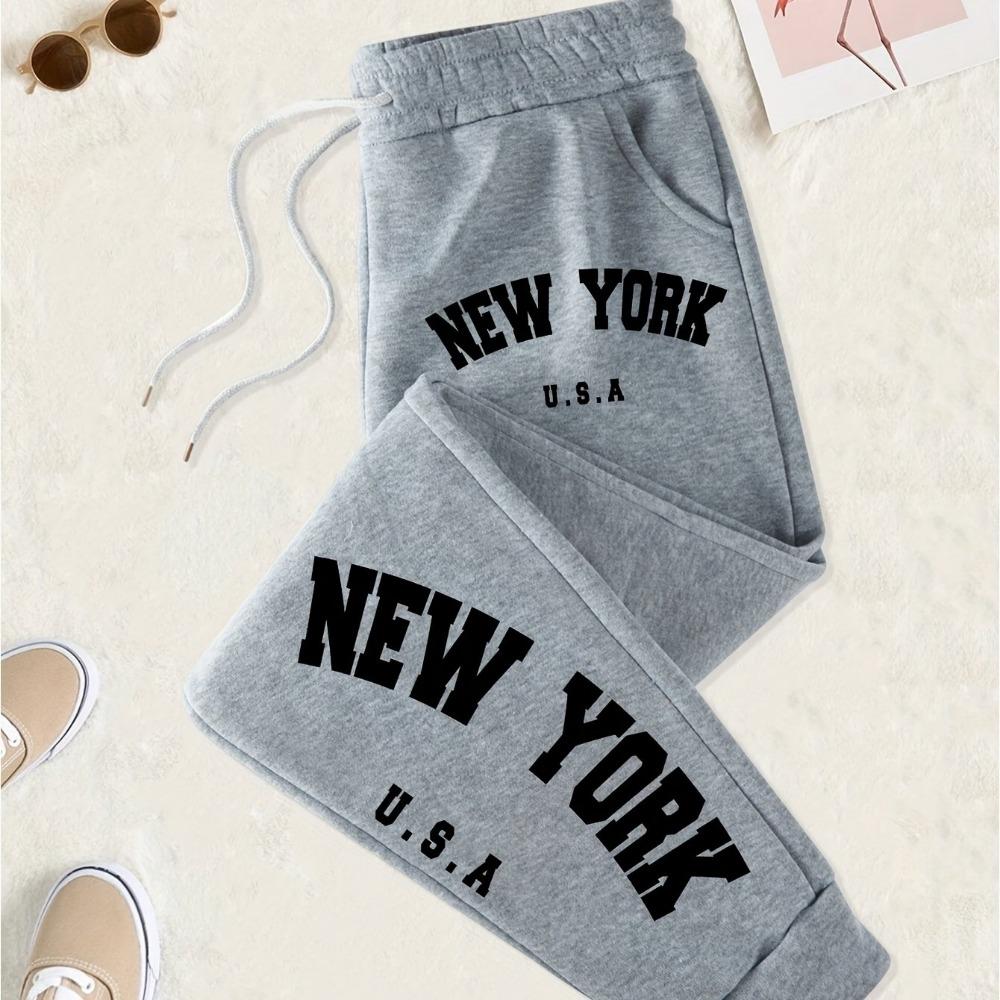New York Printed Drawstring Sweatpants with Letter Print for Comfortable Casual Wear In Spring and Autumn