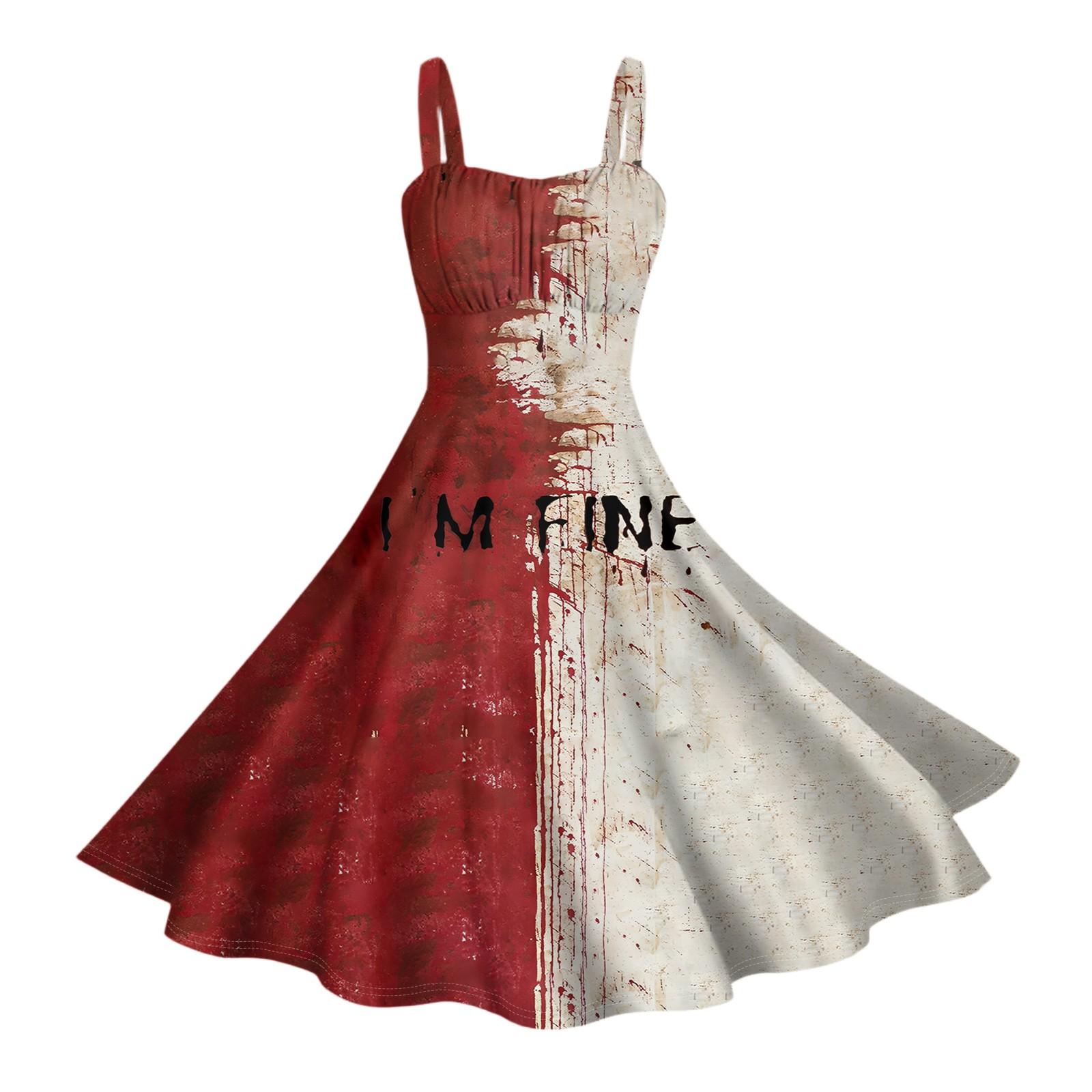 

Женские винтажные платья без рукавов, плиссированные, в стиле пэчворк, милые, с А-силуэтом, с принтами на Хэллоуин XXL белый