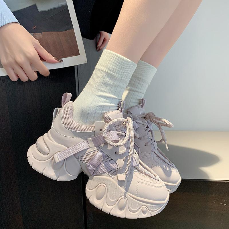 Genuine Leather Elevator Platform Dad Shoes Women's Ins Spring New Platform All-Matching Small Casual Sneakers