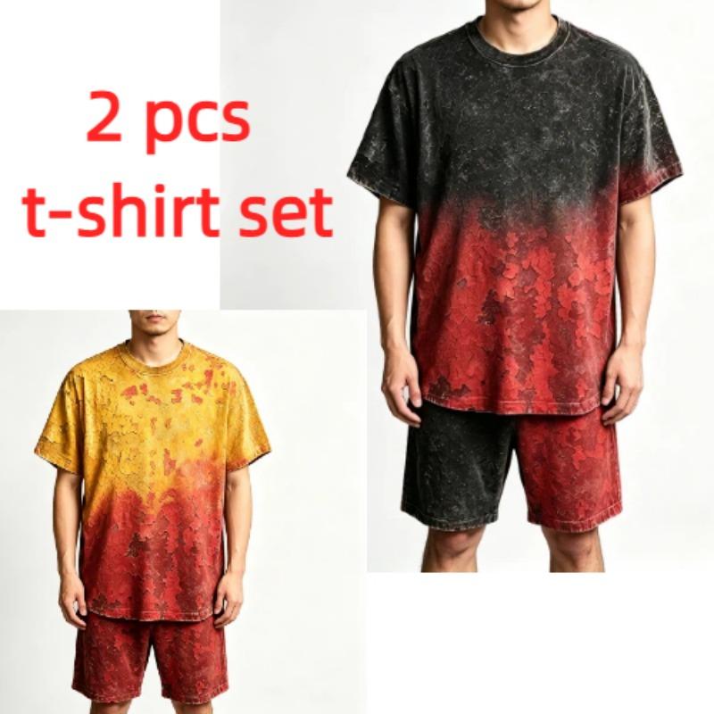 Summer Y2K Vintage Fun Rust Cracks Graphic Printed Round Neck Short Sleeved Kids T-Shirt And Shorts Set Boy's and Girl's T-shirt Shorts Set