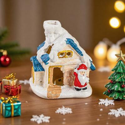 Yousheng Christmas Mini Snow House Figurine LED Lighted Miniature Cottage Decoration Tiny Resin Winter Village Ornament for Xmas Scene Desktop