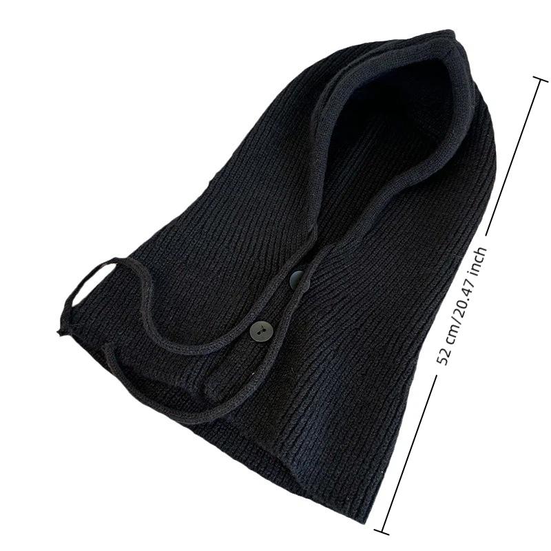 Winter Balaclava Hat Warm Knitted Women'S Hood Hat Solid Color One-Piece Neck Pullover Cap Outdoor Cashmere Caps