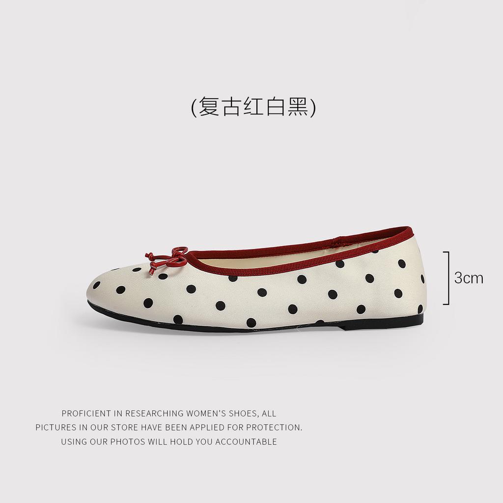 French FlatBottomed Bow OnePedal ShallowMouth Single Shoes Women'S Spring Round Head Evening Shoes Ladyshoes