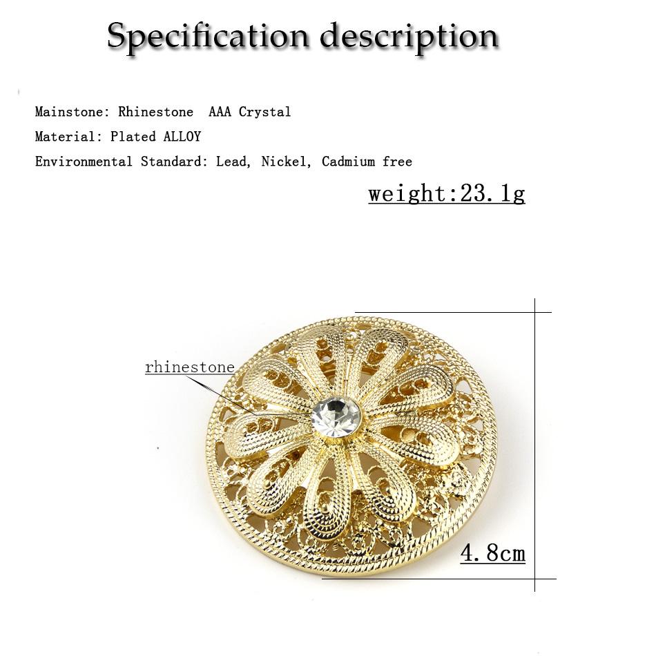 Gold Color Round Crystal Brooch Ladies Robe Brown Brooch Wedding Jewelry Gift