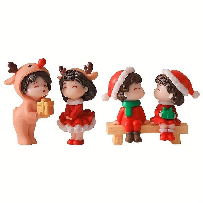 Cute Christmas Couple Dolls Wearing Elk Santa Claus Costume DIY Mini PVC Doll Creative Desktop Ornament Xmas Gift for Girlfriend