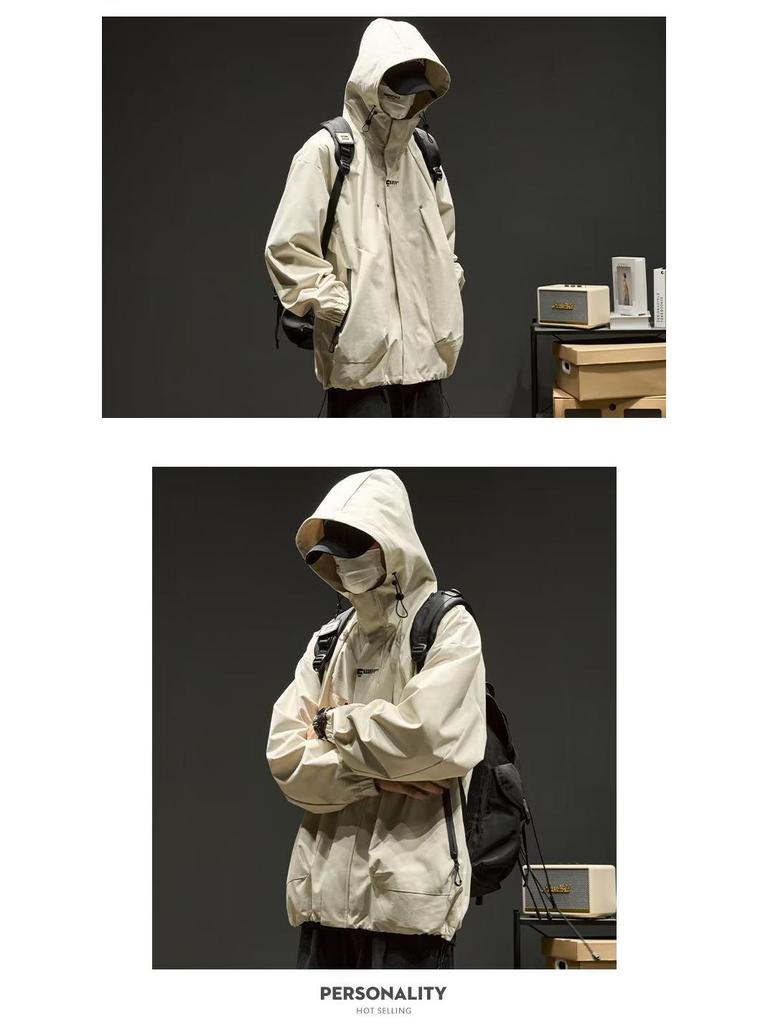 Męska japońska moda kurtka górska z kapturem - casualowa odzież wiosenno-jesienna