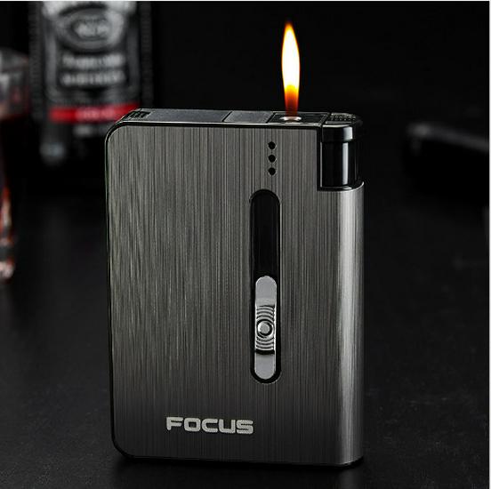 Focus YH026A10 Automatic Pop-up Cigarette Case & Lighter - Portable, Moisture-Proof, Pressure-Resistant