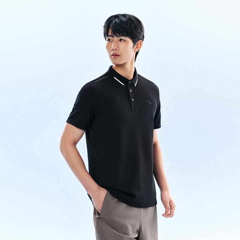 Anta Training Sports Casual Fashion Urban Commuting Skin-Friendly Comfortable Breathable Sweat-Wicking Polo Shirt Men tops Black 952627116-4