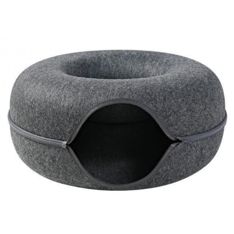 Round Tunnel Cat Bed Comfortable Donut House - Dark Gray