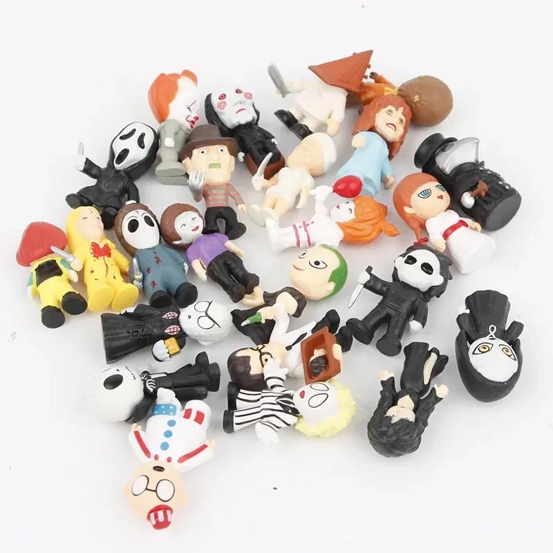 24Pcs/Set Horror Movie Characters V for Vendetta Chucky Freddy Jason Scary Saw PVC Action Figures Toys