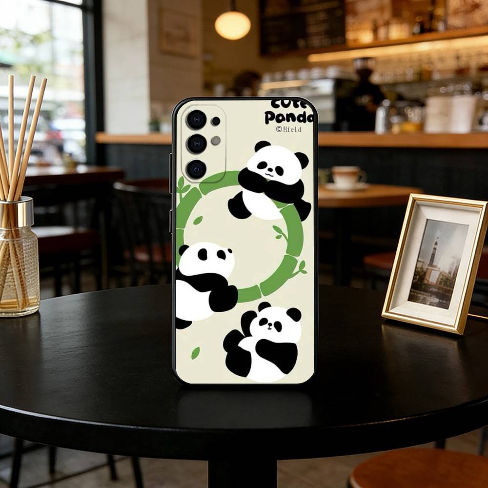 panda Phone Case Black Silicone Soft For Samsung S25,S24,S21,S22,S23,S30,Ultra,S20,Plus,Fe,Lite