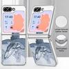 Blues Fish Whale Ocean Phone Case For Samsung Galaxy Z FlIP 7 FE 6 5 Plating PC+PU Leather Hybrid Folding Cover For Samsung Z Flip7 Flip6 Flip5