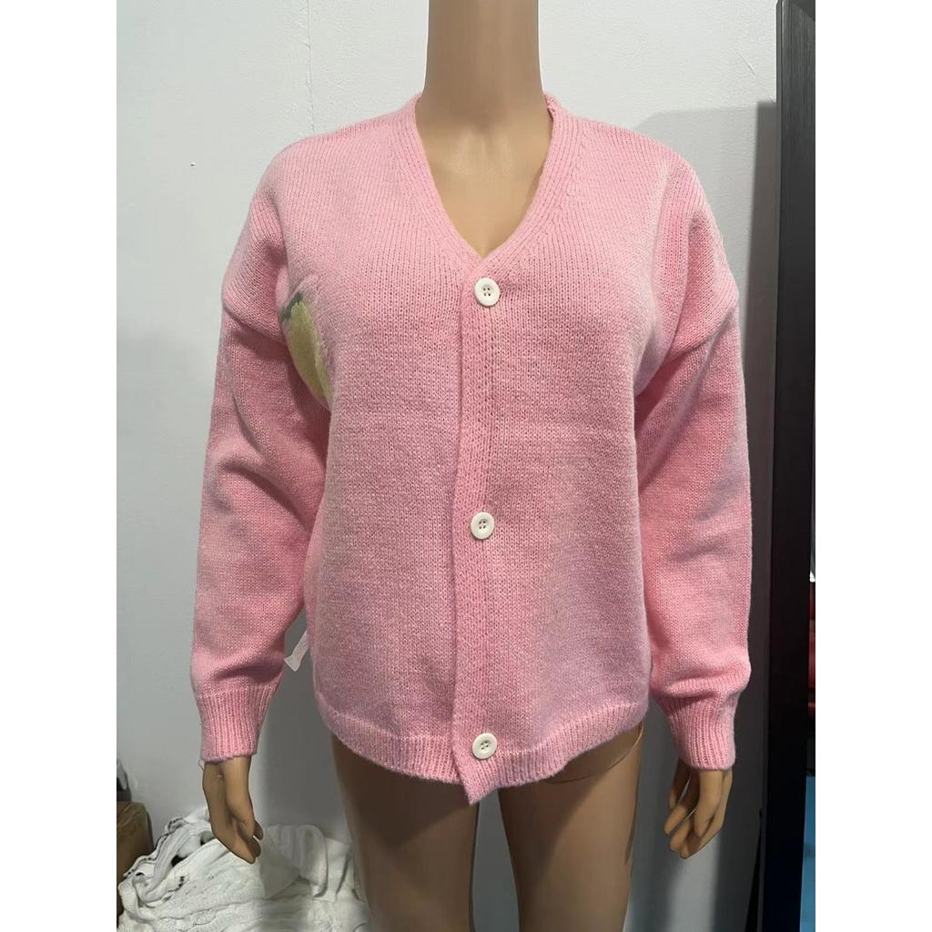 Cardigan Sweater, V-neck Top, Long Sleeved Sweatshirt, Personalized Women's Casual Jacquard Sweater