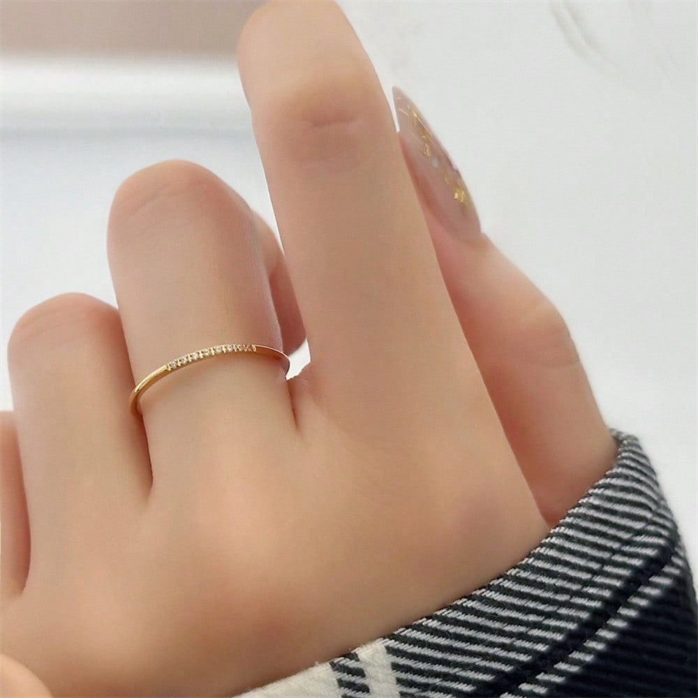 

1pc Elegant 18K Gold Plated Stainless Steel Rhinestone Ring, Suitable For Women s Daily And Wedding Wear, Gift 6